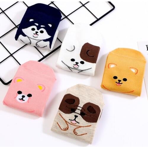 5 pairs Spring and autumn Novel original design fashion womens cotton socks funny cartoon animal dog cute girl happy funny