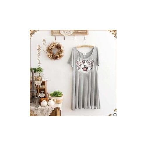 New 2014spring,summer dress women casual long t shirt loose print cat dress fashion blouse plus size XL 3colors retail