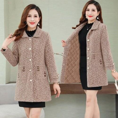 2020 New Autumn Winter Woolen Coat Female Mid-Long Outerwear Plus size Add cotton Thick Warm Mink velvet Outerwear Woolen Coat