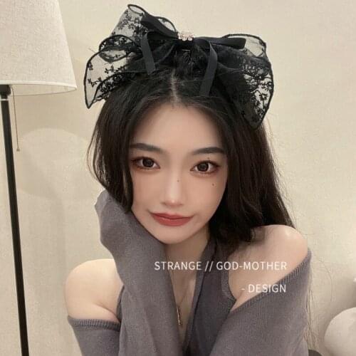 New lace ribbon bow hair clip female summer net red back head clip tiara fairy temperament top clip hair clip