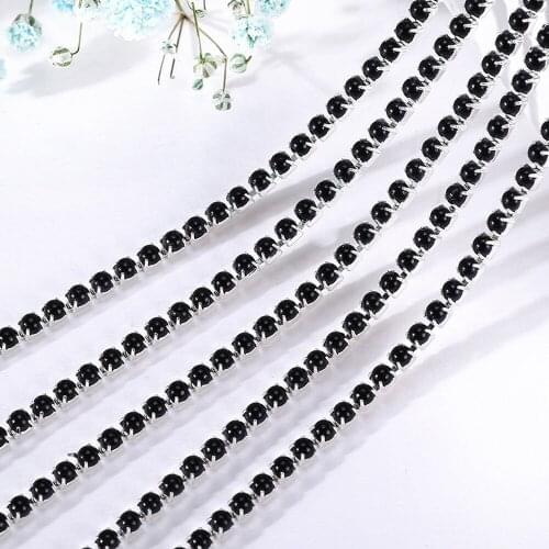 Black Pearl 1M Glitter Crystal Rhinestones For Clothing Loose Flatback Sew On Rhinestone Chain Clear Glass Rhinestones With Claw