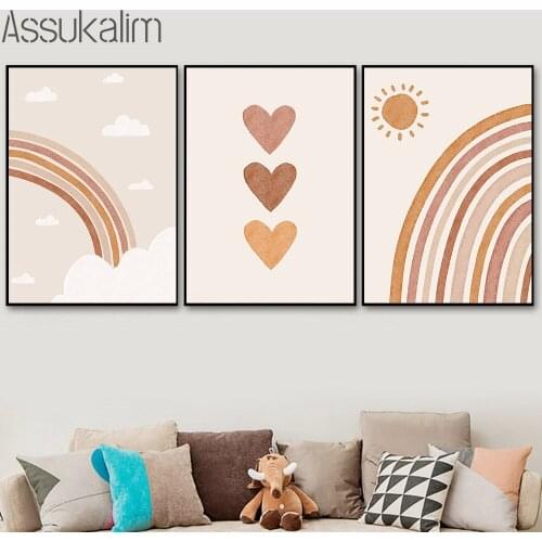 Nursery Canvas Painting Rainbow Wall Art Print Sun Cloud Poster Love Posters Boho Prints Nordic Wall Pictures Baby Bedroom Decor