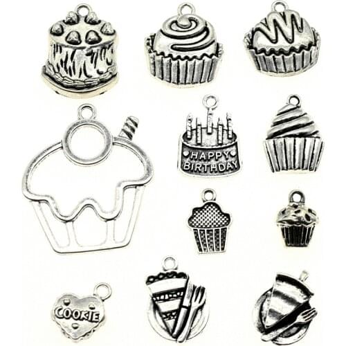 WYSIWYG 40g Antique Silver Color Zinc Alloy Random Mix Styles Cake Charms DIY Handmade Craft For Jewelry Making