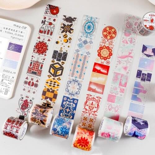 Transparent Waterproof Washi Tape Geometric Pattern Cute Adhesive Masking Scrapbooking Material Decoration Stickers Stationery