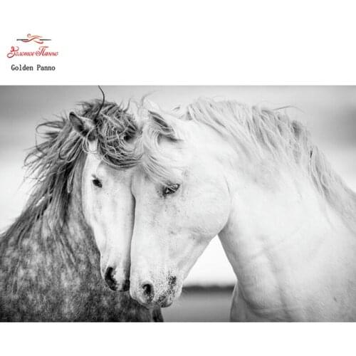 DIY Full square 5D diamond painting Black and white embroidery full display stitch mosaic horse home decoration gift friend