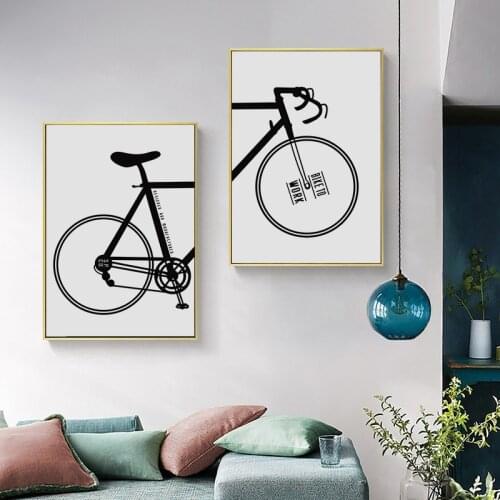 Nordic Abstract Yellow Bicycle Geometry Black White Lines Combination Canvas Painting Wall Picture Poster Living Room Decoration