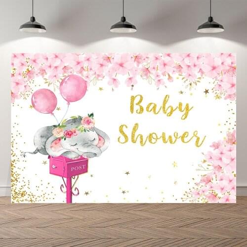 Seekpro Baby Shower Floral Background Photographic Elephant Baby Girl Birthday Party Backdrop Children For Photo Studio Shoot