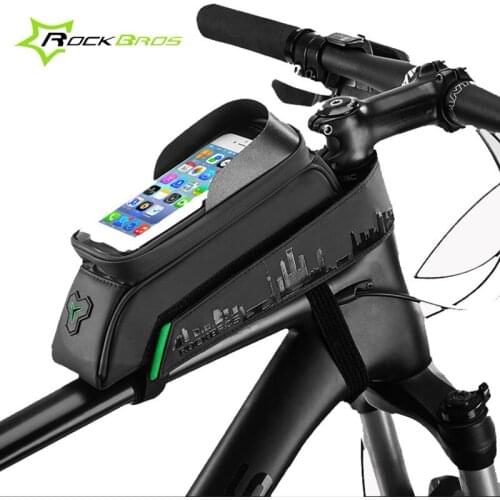 Rockbros Bike Handlebar Bag TPU Touchscreen Bicycle Front Frame Phone Bag For 5.8" 6.0" Waterproof Cycling Bag Top Tube Pannier