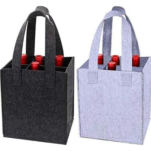 Shopping Tote Bag Reusable Fashion Felt Bag Wine Holder Beer Bottle Bottle Carrier with 6 Bottles Divider Washable Grey