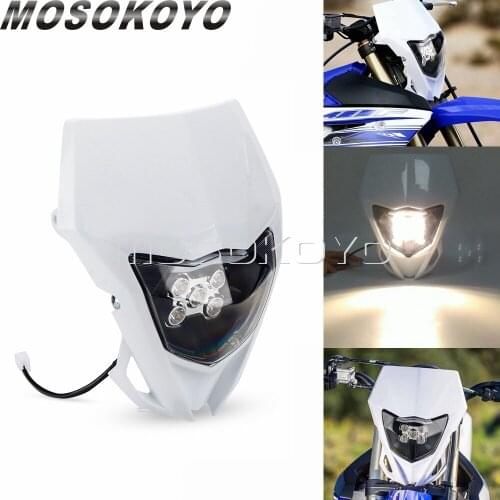 Motocross LED Headlight Mask Supermoto White Enduro Head Light Fairing Universal Headlamp for Yamaha WR250R WR450F WR YZ TTR WRF