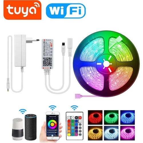 WIFI LED Strip Light RGB Flexible Ribbon Waterproof WiFi Lamp Neon Strip Bluetooth Diode Tape for Living Room TV 5M 10M 15M