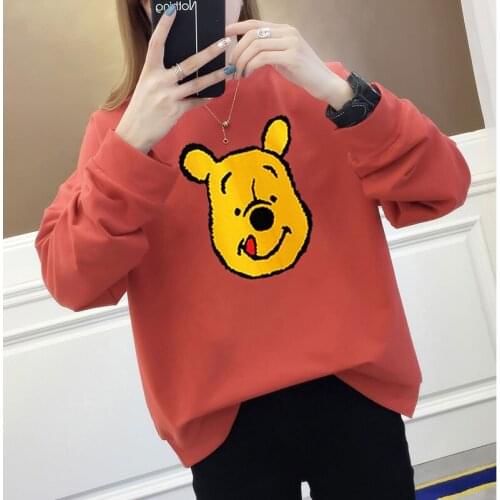Cartoon Bear Sweatshirt Women Femme Tops Cartoon Printed Hoodies Harajuku Long Sleeves Pullovers Casual Clothes