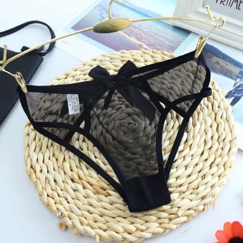1 Pcs New Hollow Out Sexy Panties Women Underwear Low Waist Transparent Sexy Briefs With Bow Womens Pants G-string Lace Thong