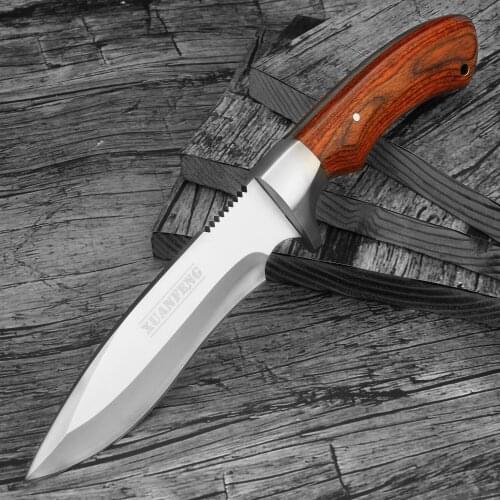 Outdoor Fixed Blade Knife High Quality Camping Hunting Self-defense Knife Full Tang Hiking Straight Knives with Leather Sheath