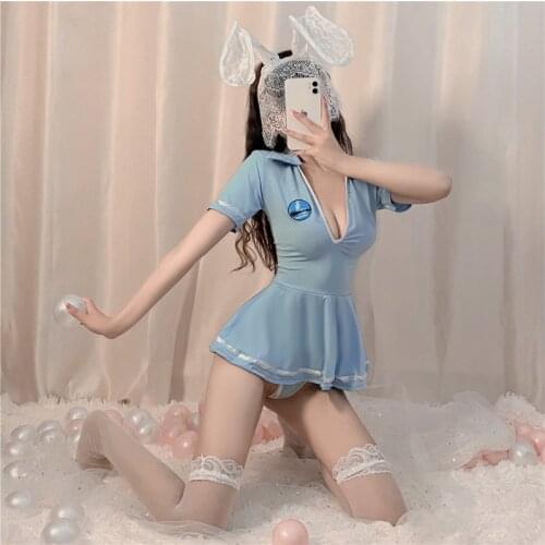 Uniform Sexy Rabbit Anime Erotic Cosplay Outfit for Women Girls Kawaii Seductive Lingerie Cute Bunny Girl Roleplay Costume Blue