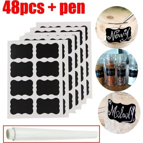 48Pcs/Set Waterproof Chalkboard Kitchen Spice Label Stickers Home Jars Bottles Tags Blackboard Labels Stickers With Marker Pen