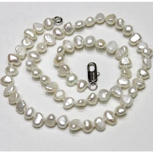 YINANYIMEI Fine Jewelry Natural White Freshwater Pearl Necklace Baroque 5-6mm 17INCH