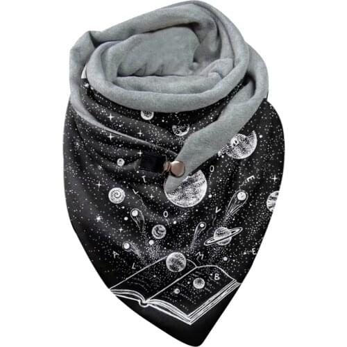 Fashion Women Halloween Print Scarf Hijabs Female Lady Retro Multi-purpose Shawl Button Scarf Femme Wraps Foulard Bufand L3