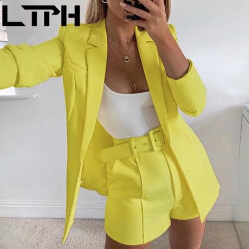 LTPH Hot sale 2021 New Women Sets Autumn long sleeve cardigan Blazer shorts solid 2 piece set Lady Casual Short Suits Clearance