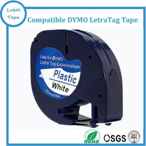 10PCS/lot FREE SHIPPING Compatible DYMO Letratag plastic tape 12mm black on white LT 91201 for dymo LT printer