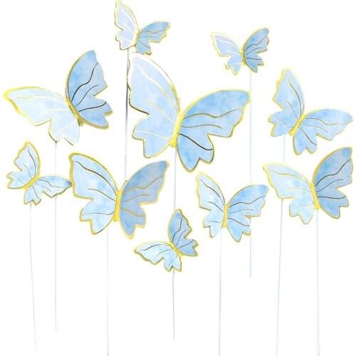 10pcs Cake Decorations Romantic Blue Butterflies Happy Birthday Cake Toppers for Birthday Dessert Cupcake Decor Christmas Decor