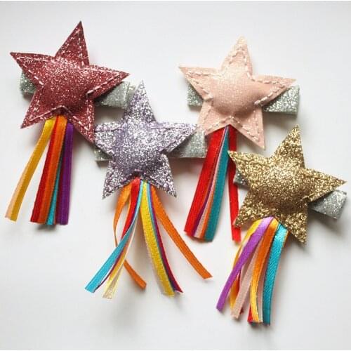 20pcs/lot Peach Pink Girl Glitter Felt Hair Clip Star Shape Modish Girls Kids Gold Hairpin Elegant Girls Hair Accessory Lovely