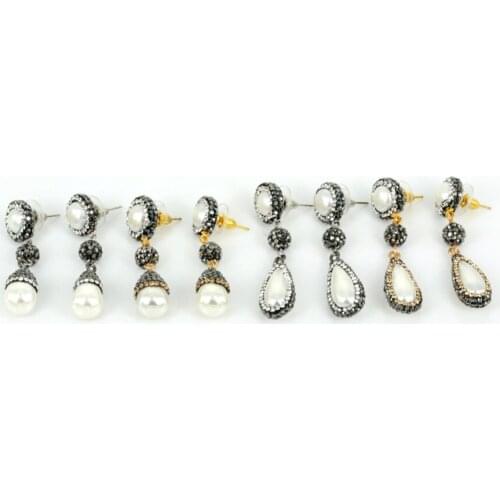 2017 New Design Woman Dangle Fashion Earrings Freshwater Pearl Rhinestone Beads Water Drop Style Earrings Wedding Party Gift