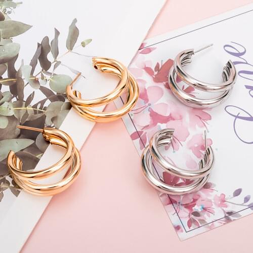 Golden Big Hoop Earrings Korean Geometry Metal Gold Earrings for Women Female Retro Drop Earrings 2020 Trend Fashion Jewelry