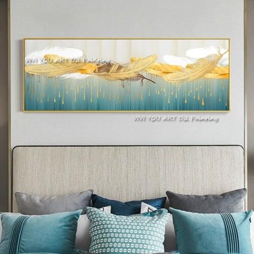 Abstract Handmade Golden Feather Gold Color Oil painting Wall Art Canvas Painting Wall Decoration Pictures for Living Room Graph