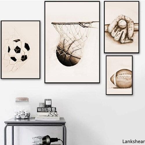 American Retro Football Basketball Poster Wall Art Football Canvas Painting Nordic Style Modern Home Living Room Decoration