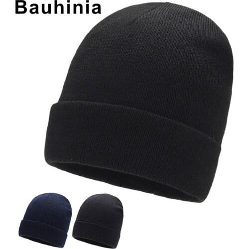 Bauhinia brand Korean version of light board wool mens solid color couple knit caps autumn and winter plus velvet warm hat