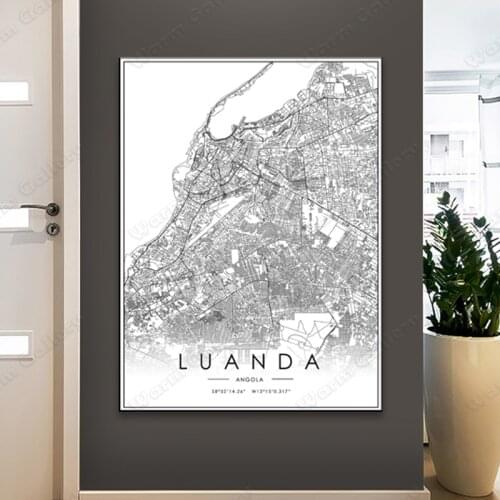 Black and White Angola City Map The Luanda City Map Poster HD Print Wall Art Canvas Nordic Landscape Painting for Home Decor