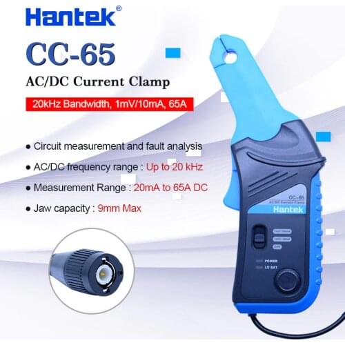 Hantek AC/DC Current Clamp current CC-65 current sensor with BNC/Banana plug 20kHz Bandwidth 1mV/10mA 20 mA ~65A