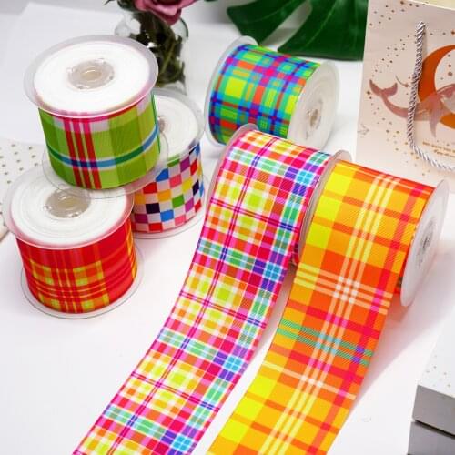 DIY Cartoon Stripes And Grids Printed Grosgrain Ribbon For Craft Supplies Sewing Accessories 5 Yards. 15055