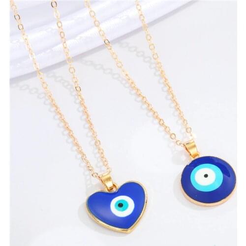 Dayoff Heart Enamel Evil Eye Necklace For Women Gift Jewelry Fashion Colorful Metal Round Turkish Lucky Eye Clavicle Chain N165