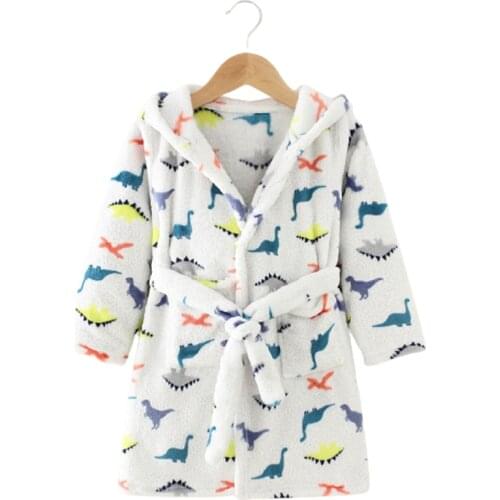 Cartoon Dinosaur Baby Girls Boys Robes Hooded Children Bathrobes Kids Bath Robe Flannel Child Pyjamas Nightgown Kids Sleepwear