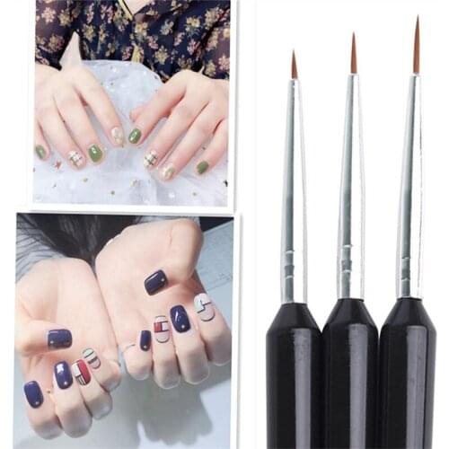 3 Pieces Professional Black Plastic Handle Acrylic French Nail Art Brushes Design Painting & Nail Dotting Tool Set