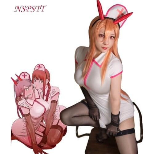 NSPSTT Anime Chainsaw Man Cosplay Costume Makima Power Cosplay Nurse Uniform Outfit Halloween Costume Sexy Clothing Party Suit