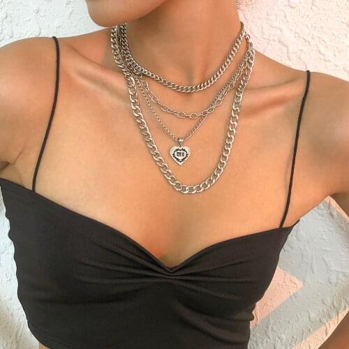 Lalynnly Fashion Geometry Heart Choker Necklace Personalized Love Pendant Necklace Multilayer Girlfriend Gift N8651