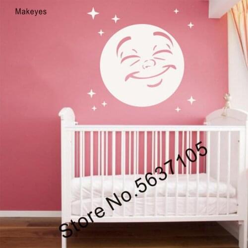 Makeyes Moon Funny Face Wall Stickers Stars Goodnight Wall Decor Girls Bedroom Sweet Decoration Wall Decal Vinyl Moon Shine Q433