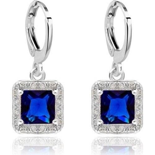 Fashion Blue Crystal Drop Earrings for Women Charm Bohemian Gifts Geometric Zircon Long Earrings 2020 Oorbellen Jewelry