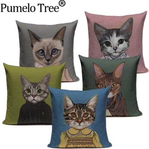Cartoon Series Cushion Cover Cat Pillowcase High Quality Linen Animal Sofa Home Custom Decor Throw Pillow Square Cushion Cover