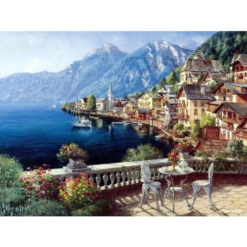 Needlework Crafts 14CT Unprinted For Embroidery Quality Counted Cross Stitch Kits DIY Art Mediterranean Scenery Seasid Decor
