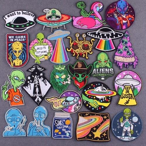 Alien Embroidered Patches On Clothes DIY Space UFO Clothing Thermoadhesive Patches For Clothing Stickers Badges Applique Decor