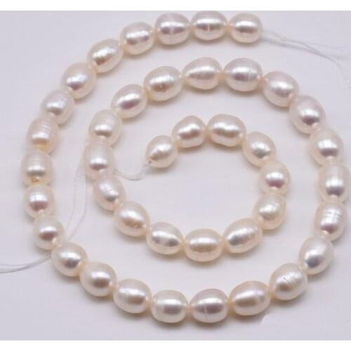 New 8-9mm Freshwater Loose Pearl Beads,White Color Rice Real Pearl Jewellery,15inches One Full Strand,Free Shipping