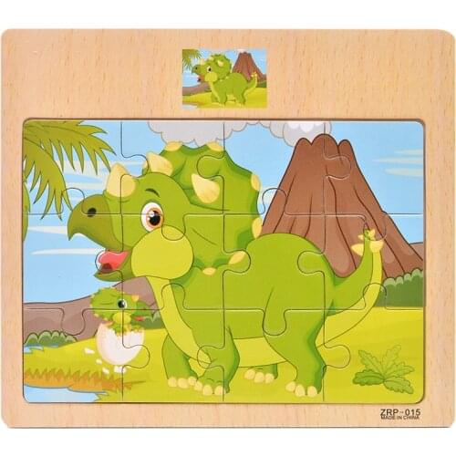 12 pieces Early Education Puzzle Jigsaw Wooden Toys For Children Cartoon Animal Traffic Cognition Puzzles Intelligence Toy