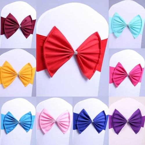 Quality Sash Red/Gold/Purple/Pink Stretch Chair Bow Band With Bowknot For Wedding Events Party Decoration Polyester Chair Sashes