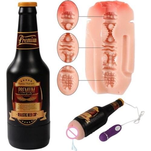 Sex Beer Bottle Masturbation Cup Realistic Vaginas Vibrating Bullet Penis Stimulation Aircraft Cup Male Masturbators Toys B2-69