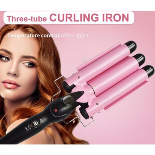 3 Barrel Digital Ceramic Temperature Adjustable Triple Pipe Hair Wave Hair Crimper Ceramic Hair Curler For Home Office Shop