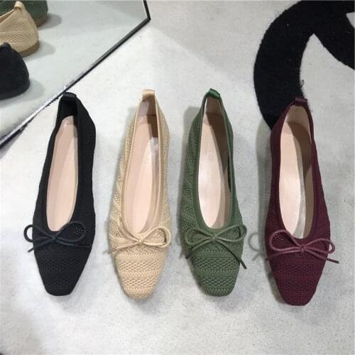 Retro small square toe bow hollow flat shoes female summer breathable flying woven shallow mouth all-match womens shoes